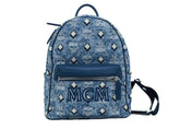 MCM Stark Small Blue Vintage Jacquard Monogram Logo Fabric Backpack Bookbag -  Luxury Backpacks for Women -  MCM.